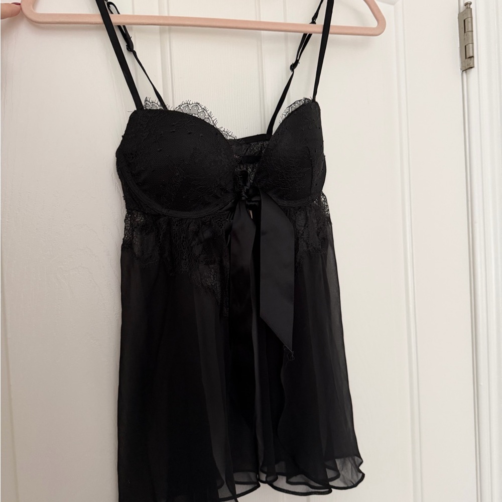 Victoria's Secret Black Sheer Lace Chemise